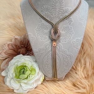 Gold & Peach Gemstone Double Chain Accent Necklace NEW!